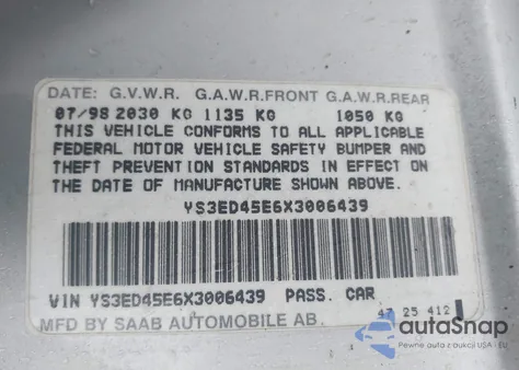 1999 Saab 9-5 from USA, damaged, VIN YS3ED45E6X3006439